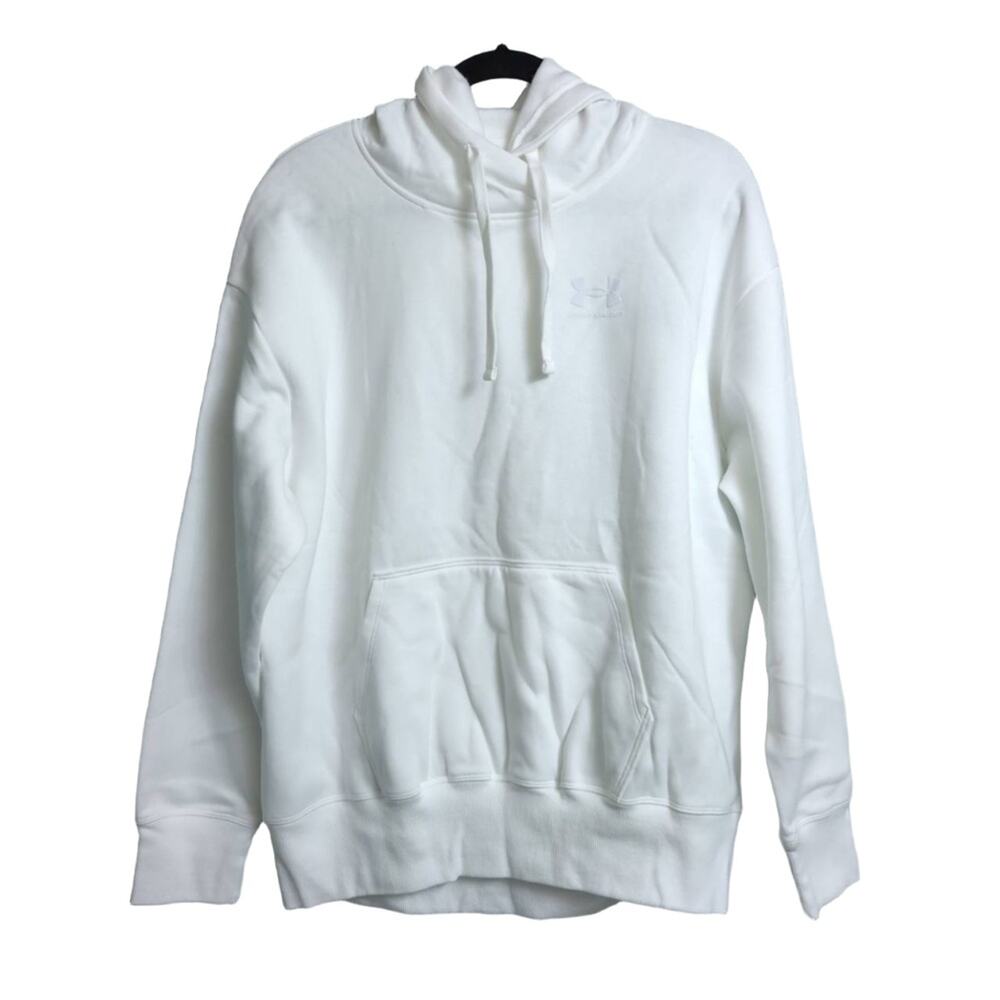 NWT Under Armour Rival Fleece Oversize Hoodie White Kangaroo Pocket Pullover M